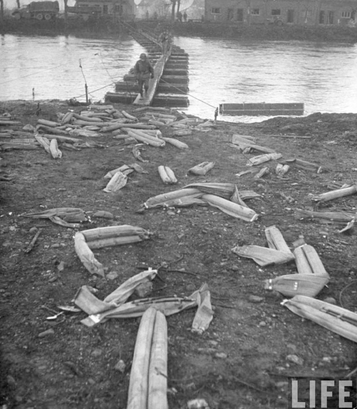 The pontoon bridge across the Ruhr River. Dick Standefer was one of the first Americans to cross as they battled Nazis, which led to him being awarded the Bronze Star.