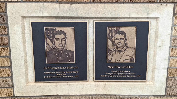 Memorial to Steve Morin and Troy Gilbert at Texas Tech University in Lubbock, Texas