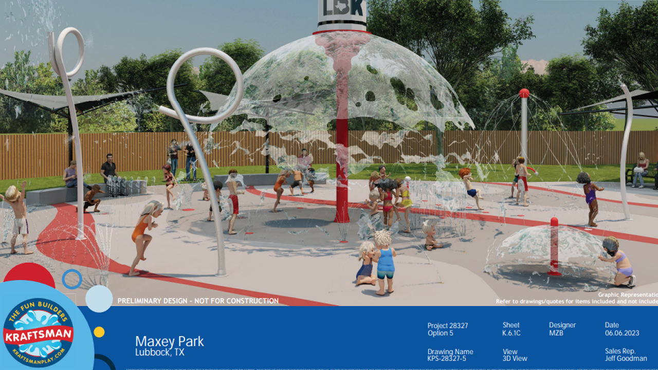 Artist rendering of splash pads, Maxey Park, Lubbock, Texas