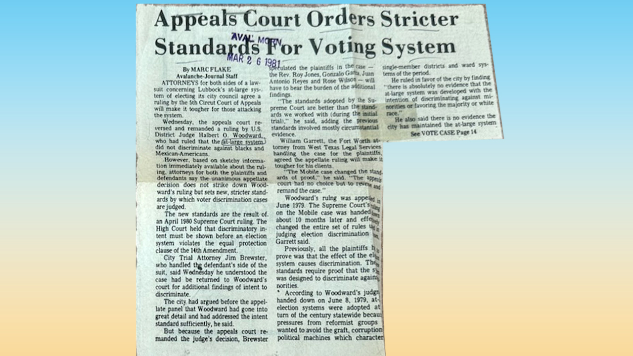 Avalanche Journal article, appeals court ruling on voting system in Lubbock, Texas