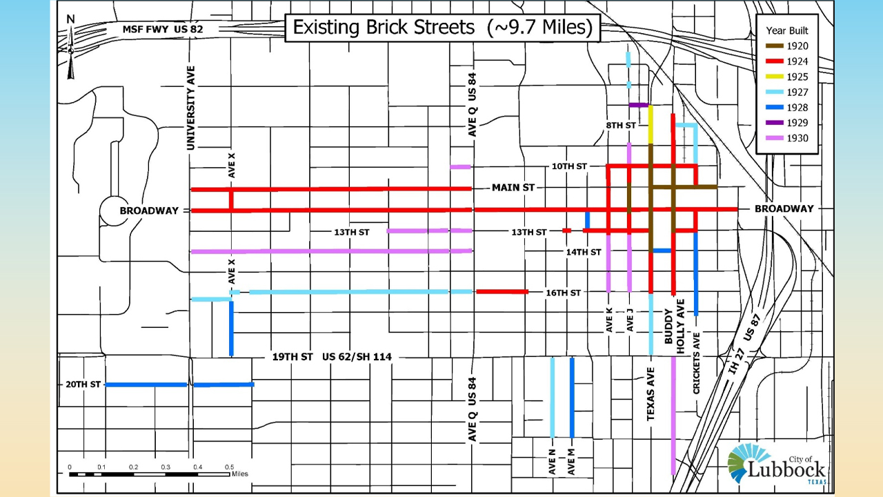 Brick street map Lubbock, Texas