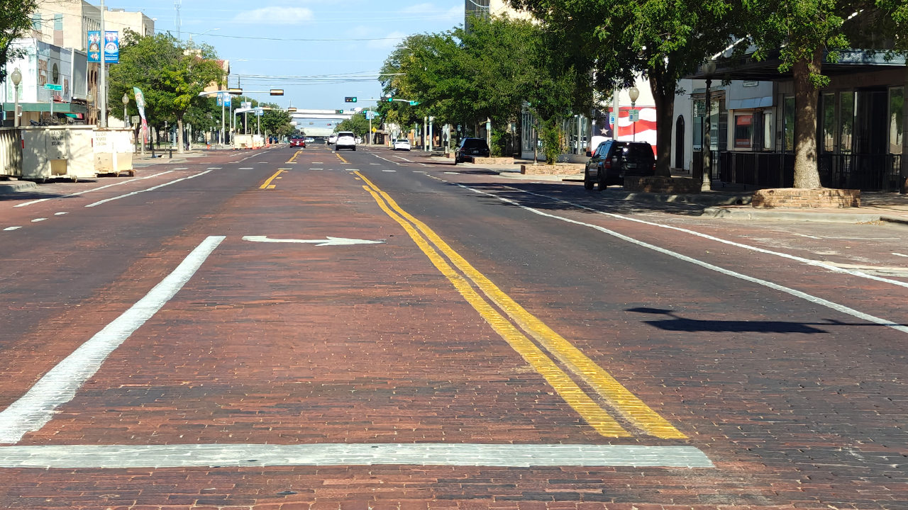 Broadway, brick street in Lubbock, Texas