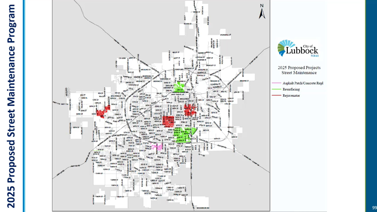 map of street projects 2025 proposed budget in Lubbock, Texas