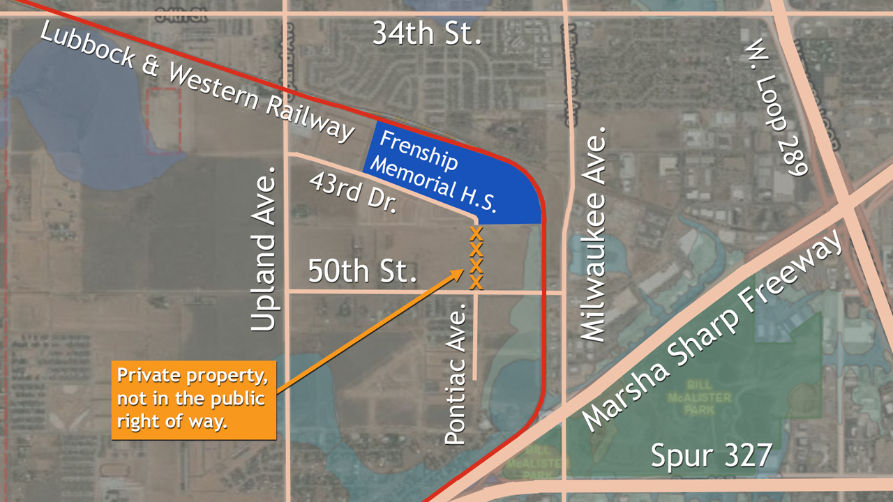 Map, Pontiac Avenue, in Lubbock, Texas near Frenship Memorial High School